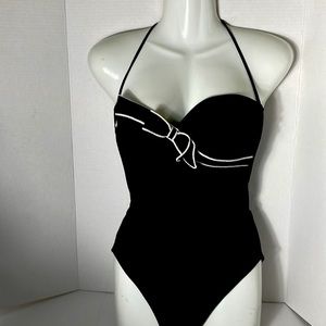 LaPerla (Vintage) One Piece  Black Swimsuit w/White Trim, Made in Italy, Size